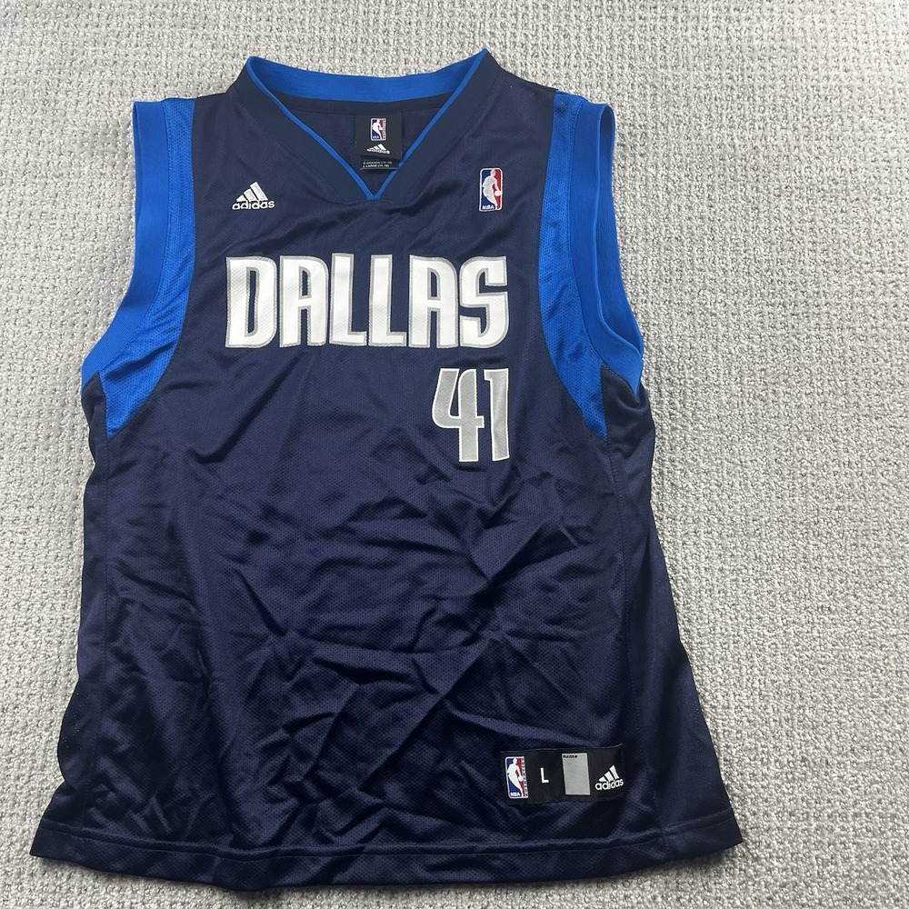 Dallas Mavericks Dirk Nowitzki #41 Jersey Adidas Blue Boys Youth Large NBA